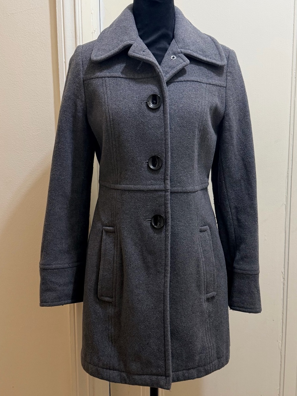 Braetan Single-Breasted Mid-Length Wool-Blend Peacoat In Charcoal Grey - Size S